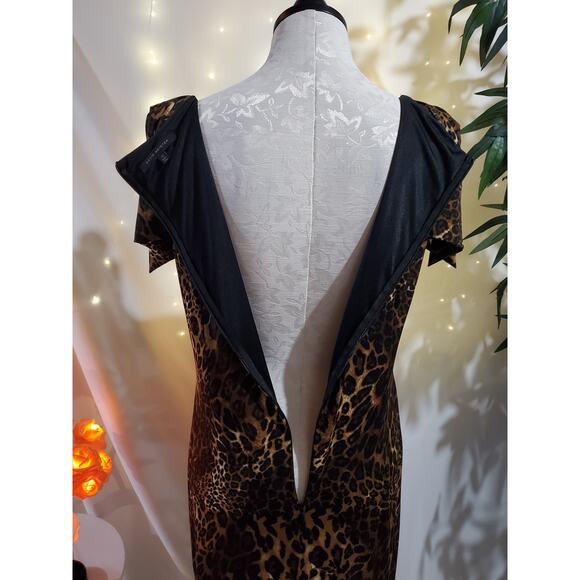 David Meister Leopard Print Side Ruched Flutter Sleeve Midi Dress Womens Size 12 - Picture 8 of 12